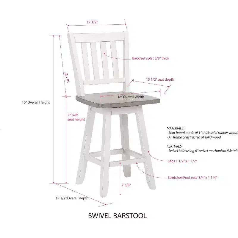 Tabouret pivotant hauteur comptoir, lot de 2, blanc/gris délavé