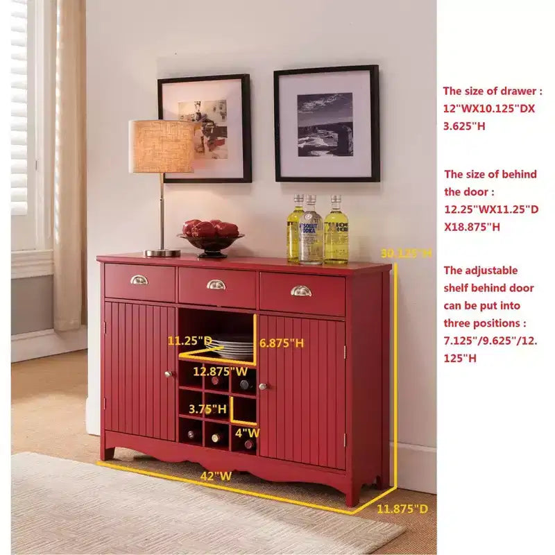 Console de service buffet avec rangement pour vin, rouge