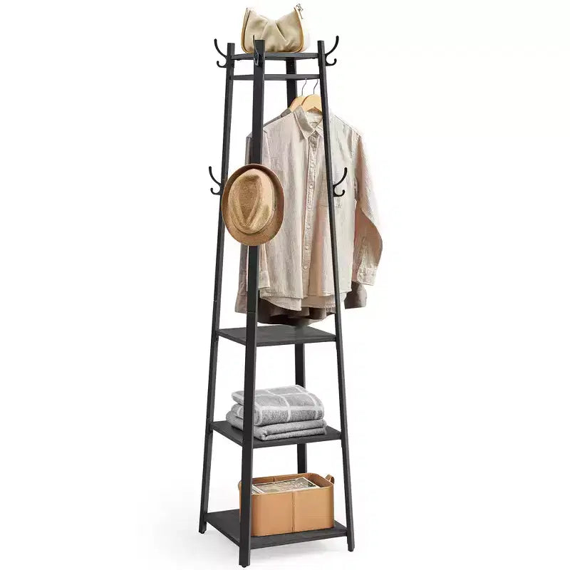 Porte-Manteau sur Pied avec Étagères et Crochets - Meuble d'Entrée Autonome