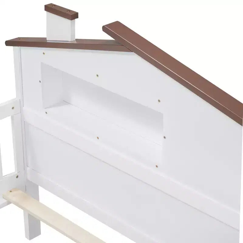Lit plateforme en bois double/grand avec tête de lit en forme de maison et lumière LED
