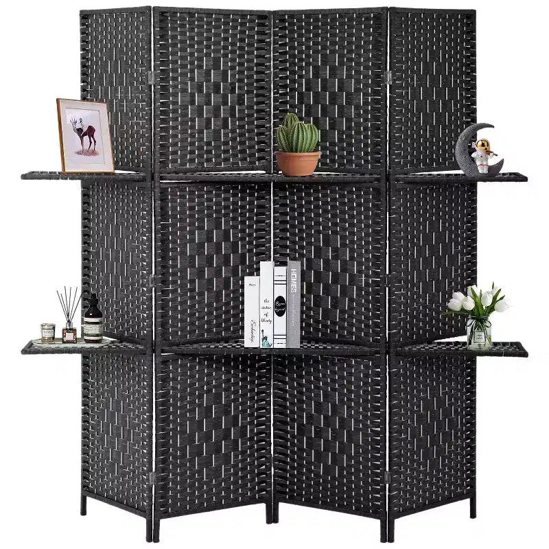 FDW Versatile 4/6 Panel Folding Room Divider Screen Divider Wooden Screen Folding Portable Partition with Built-in Shelves Stylish