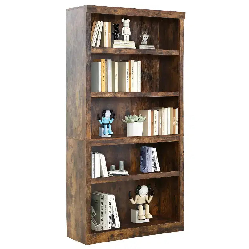 FDW Industrial-Style 5-Tier Bookshelf Wood Bookcases Perfect for Home Office Living Room, Brown