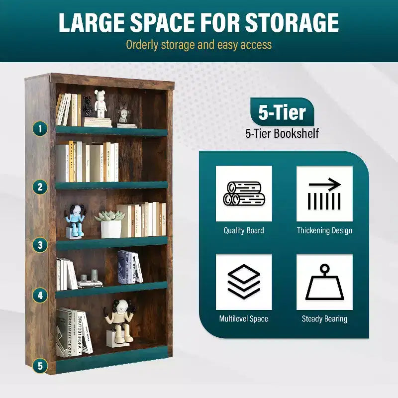 Étagère Bibliothèque Bois 5 Niveaux Style Industriel Parfaite
