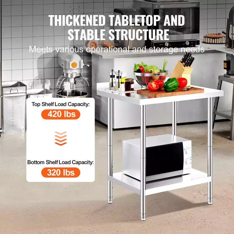 Table de travail en acier inoxydable 24 x 30 x 36 pouces, table de préparation alimentaire commerciale robuste