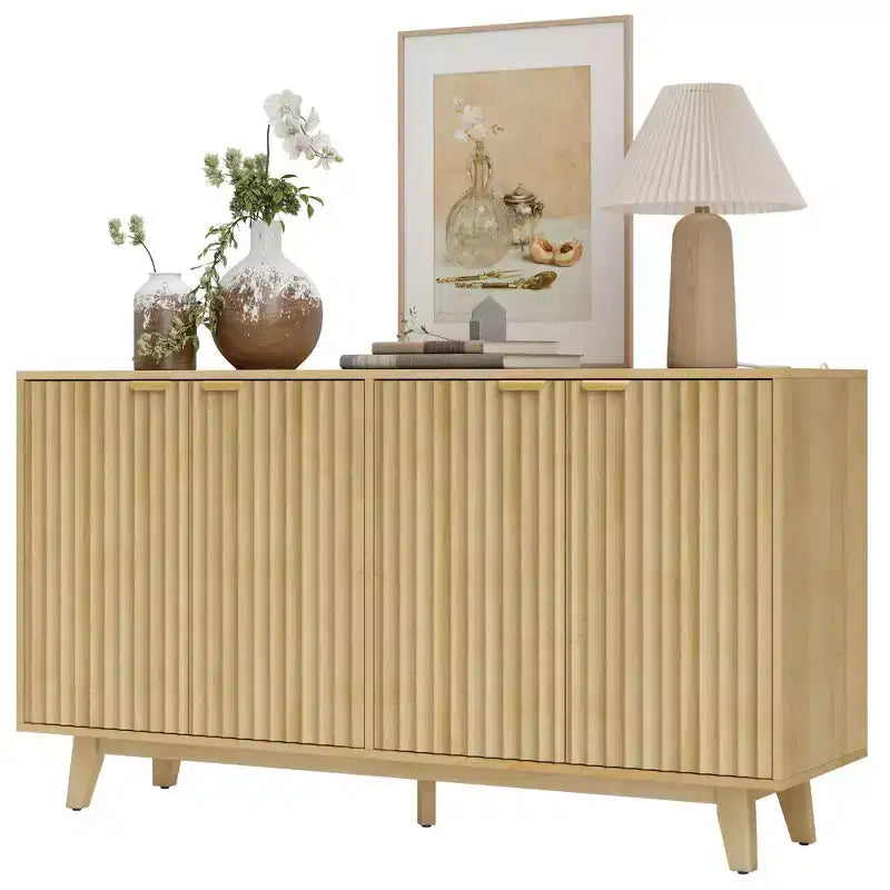 Bahut cannelé avec rangement, Buffet de rangement moderne 55 avec 4 portes