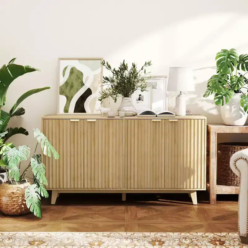 Bahut cannelé avec rangement, Buffet de rangement moderne 55 avec 4 portes