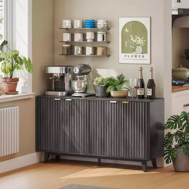 Bahut cannelé avec rangement, Buffet de rangement moderne 55 avec 4 portes