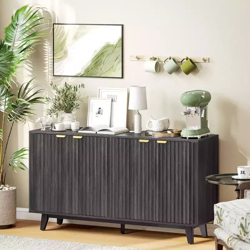 Bahut cannelé avec rangement, Buffet de rangement moderne 55 avec 4 portes