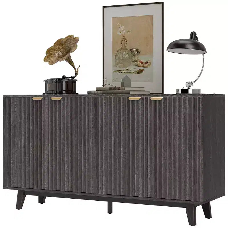 Bahut cannelé avec rangement, Buffet de rangement moderne 55 avec 4 portes