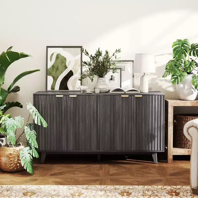 Bahut cannelé avec rangement, Buffet de rangement moderne 55 avec 4 portes