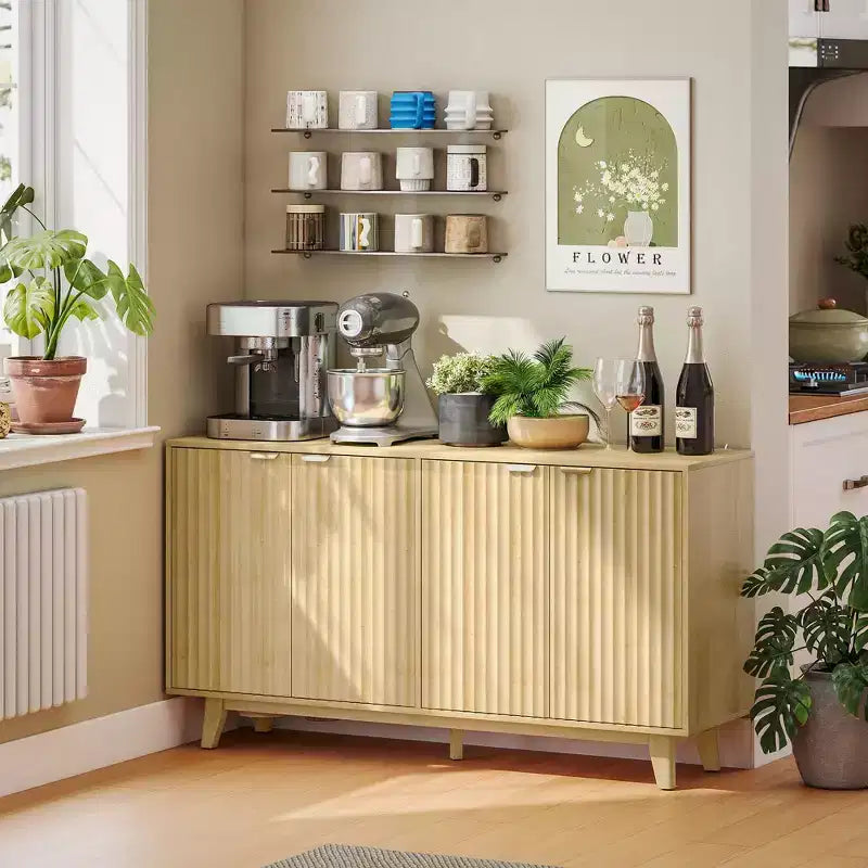 Bahut cannelé avec rangement, Buffet de rangement moderne 55 avec 4 portes