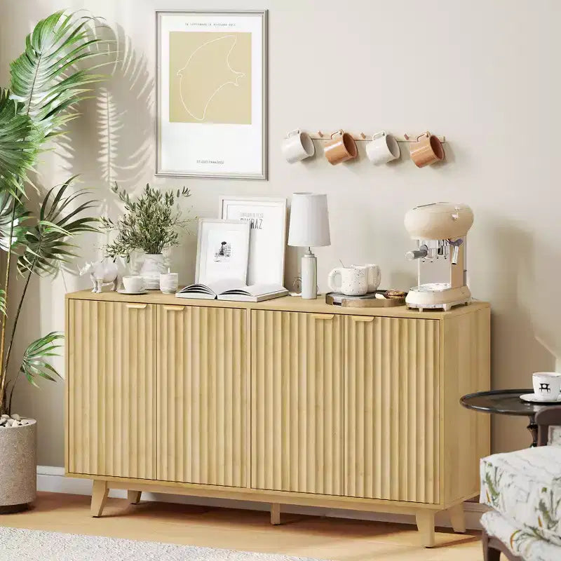 Bahut cannelé avec rangement, Buffet de rangement moderne 55 avec 4 portes