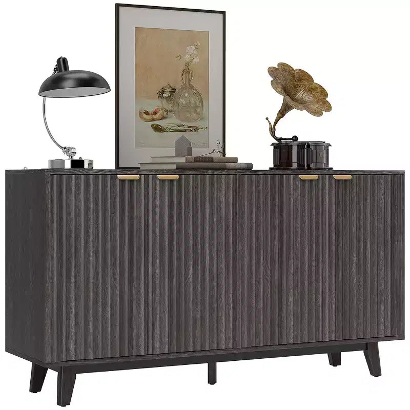 HOMCOM Fluted Buffet Cabinet with Storage, 55 Modern Sideboard Storage Cabinet with 4 Doors, 2 Adjustable Shelves and 5 Wood Legs