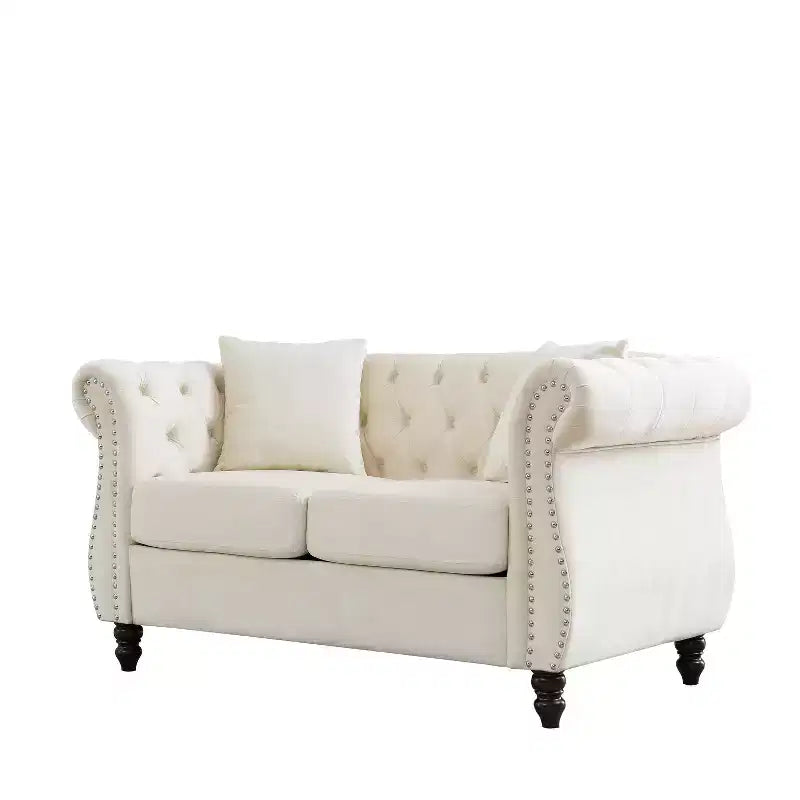 Canapé 2 places capitonné en velours beige pour salon, 58,8 po