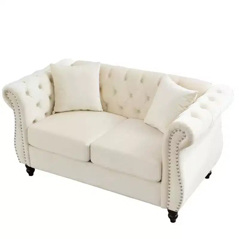 Canapé 2 places capitonné en velours beige pour salon, 58,8 po