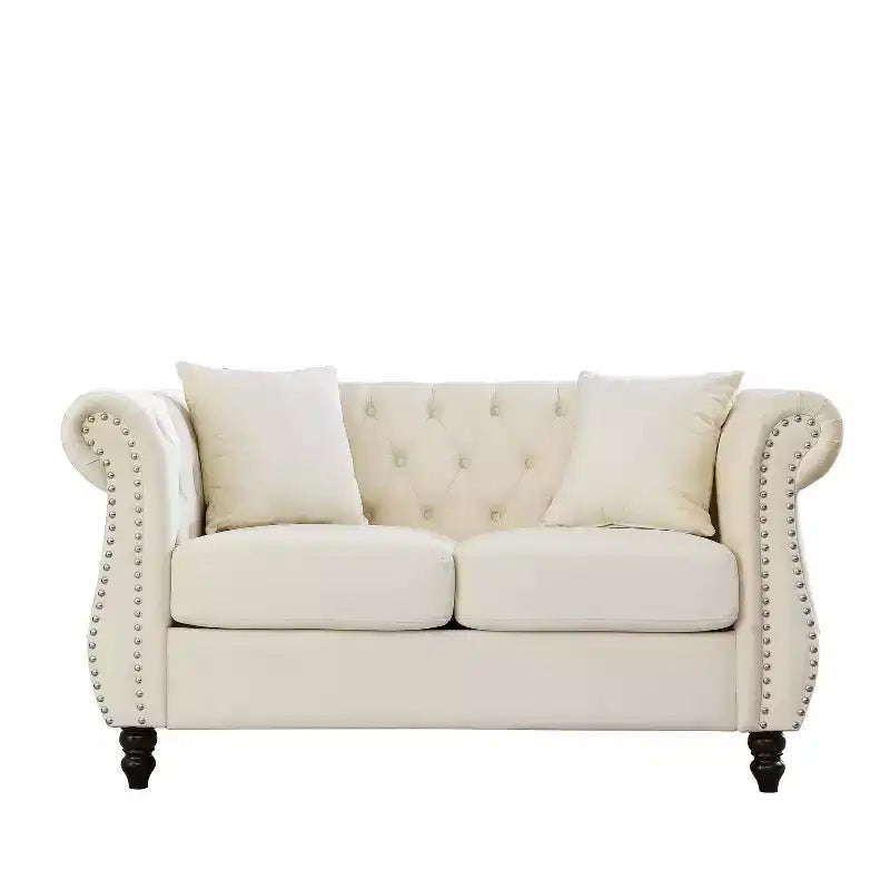 Canapé 2 places capitonné en velours beige pour salon, 58,8 po