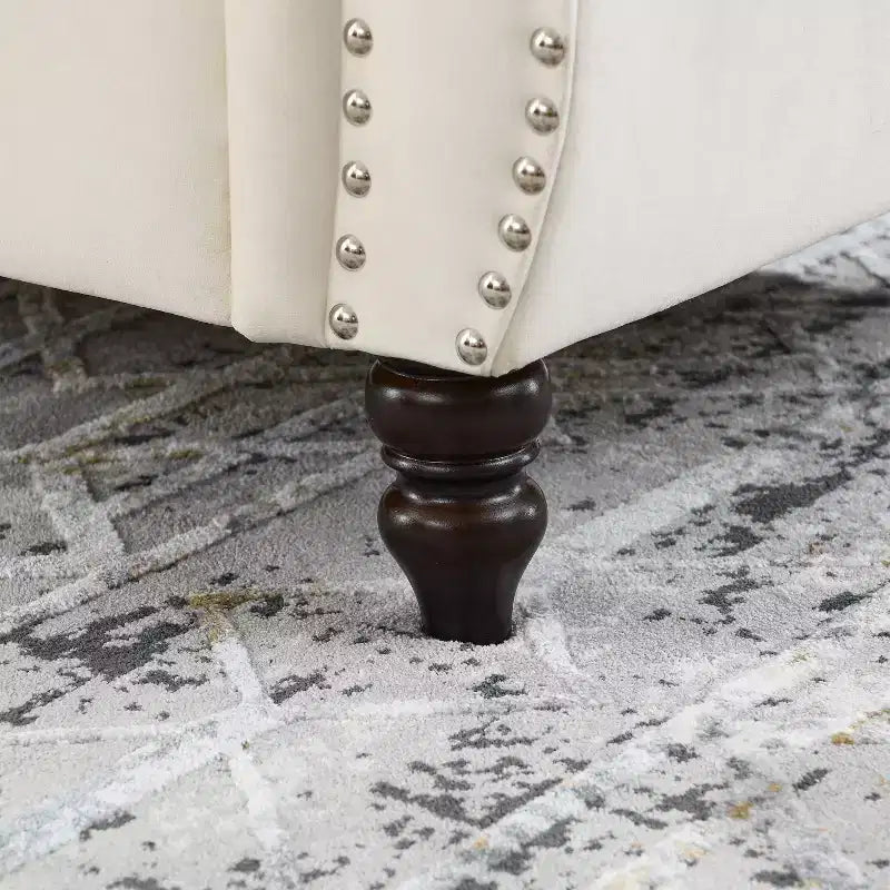 Canapé 2 places capitonné en velours beige pour salon, 58,8 po