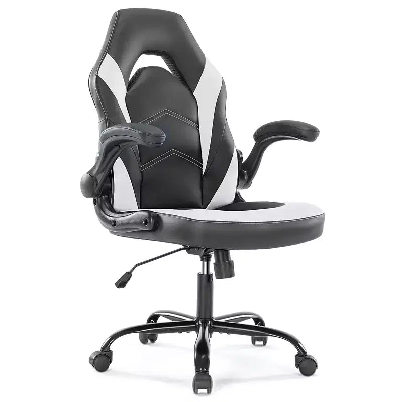 Gaming Chair PU Leather Ergonomic Office Chair Swivel Computer Chair White with Lumbar Support