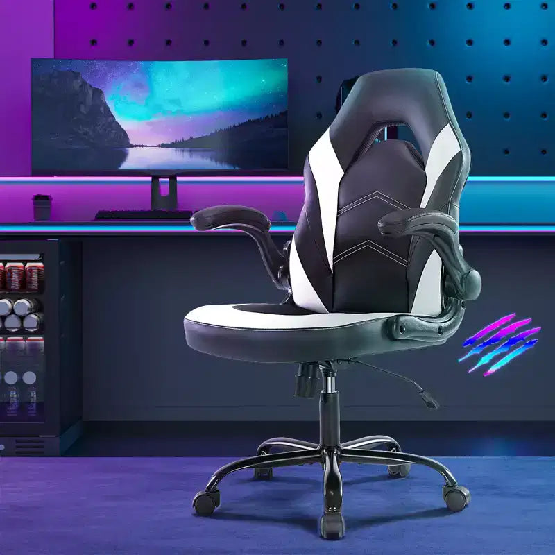 Chaise Gaming en Cuir PU, Chaise de Bureau Ergonomique Pivotante