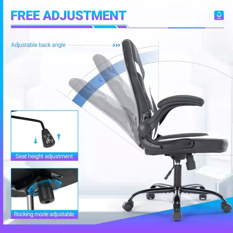 Chaise Gaming en Cuir PU, Chaise de Bureau Ergonomique Pivotante