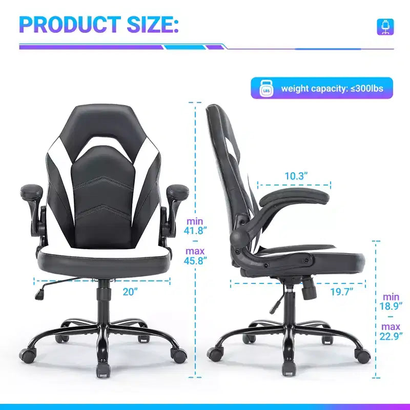 Chaise Gaming en Cuir PU, Chaise de Bureau Ergonomique Pivotante