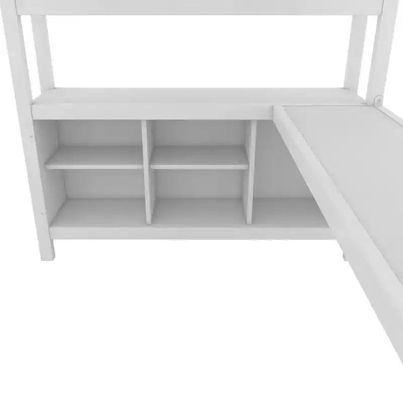 Lit mezzanine en métal avec armoire et bureau en L, usage intensif
