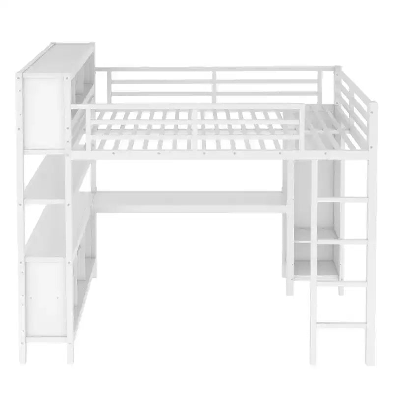 Lit mezzanine en métal avec armoire et bureau en L, usage intensif