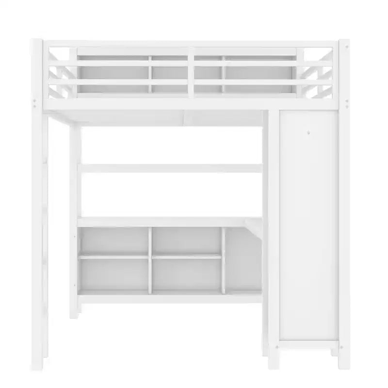 Lit mezzanine en métal avec armoire et bureau en L, usage intensif