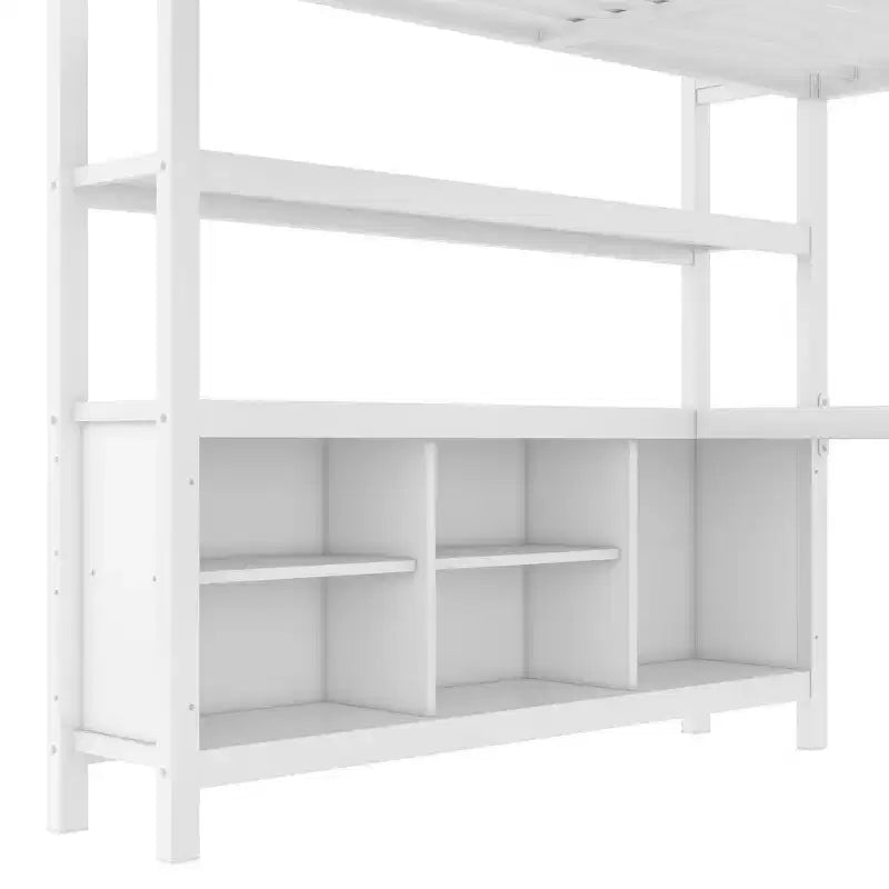Lit mezzanine en métal avec armoire et bureau en L, usage intensif