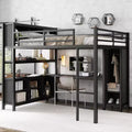 Full/Queen Size Metal Loft Bed with Wardrobe and L-Shaped Desk, Heavy-Duty Loft Bed with Storage Cubes and Shelves, White/Black - ModernLuxe