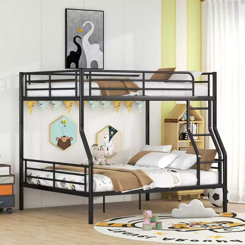 Full XL Over Queen Bunk Bed with Sturdy Ladder, Convertible into Two Beds, Metal Frame - ModernLuxe