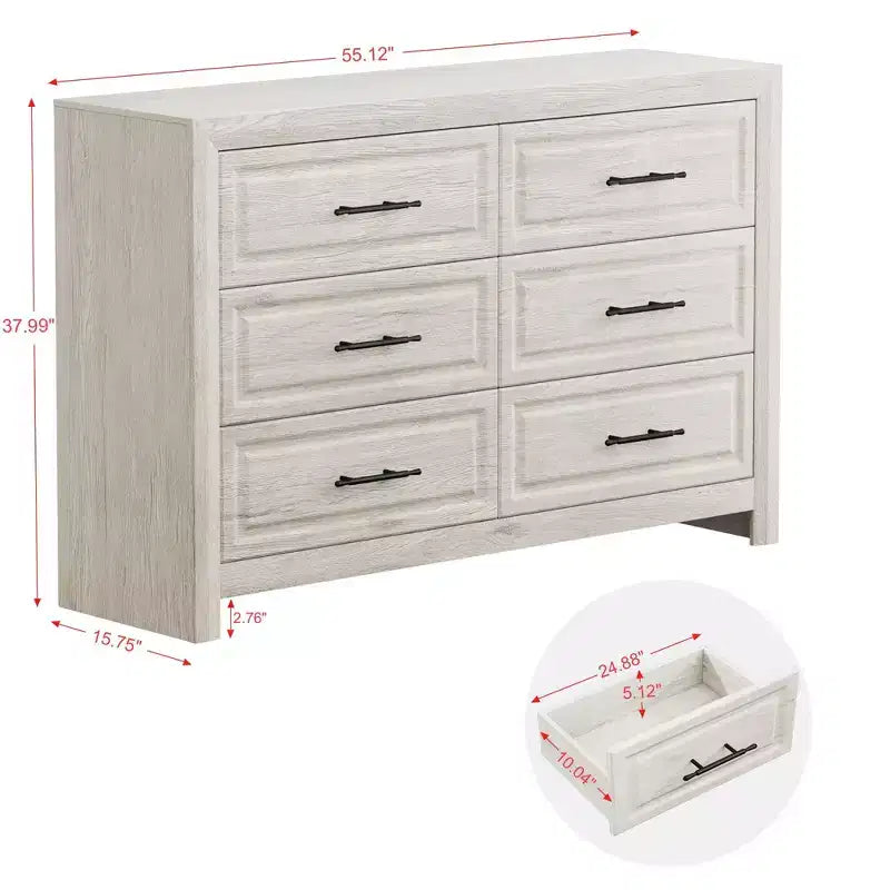 Commode à 6 tiroirs, commode haute en bois de 37,99 po avec tiroirs