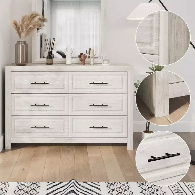 Commode à 6 tiroirs, commode haute en bois de 37,99 po avec tiroirs