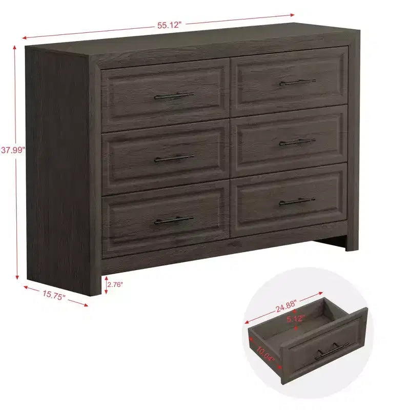 Commode à 6 tiroirs, commode haute en bois de 37,99 po avec tiroirs