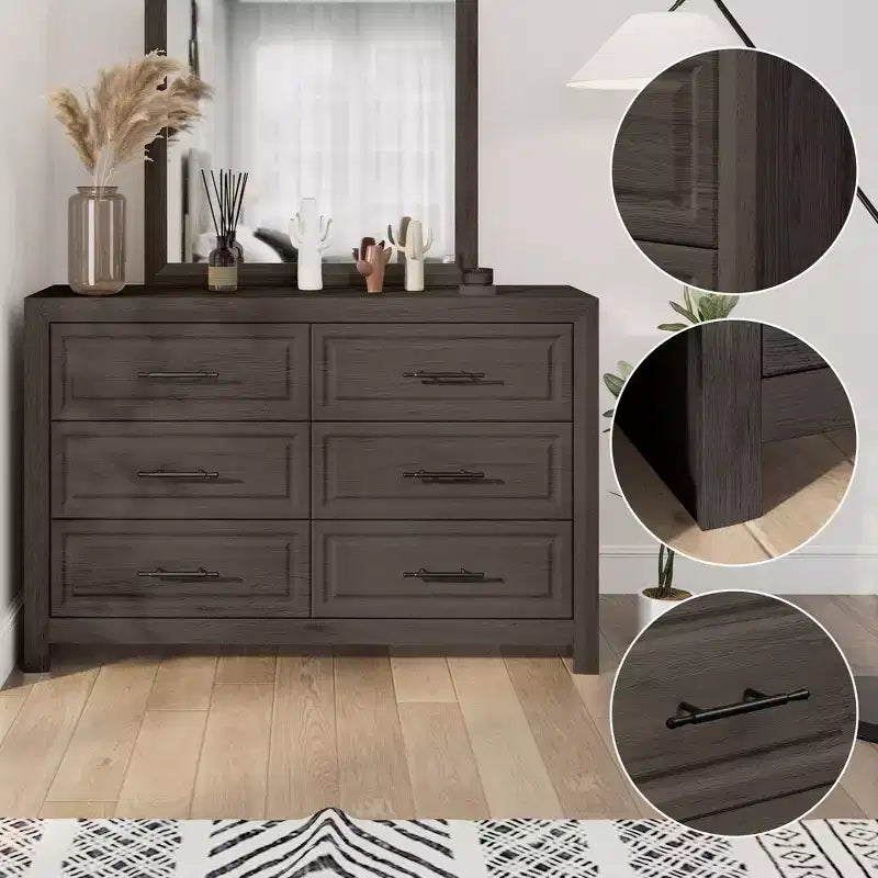 Commode à 6 tiroirs, commode haute en bois de 37,99 po avec tiroirs