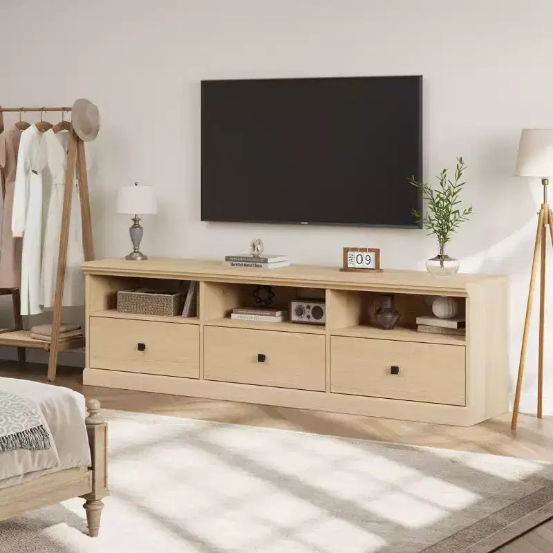 Meuble TV de 70 po pour téléviseurs jusqu'à 80 po, Banc TV moderne du milieu du siècle avec tiroir