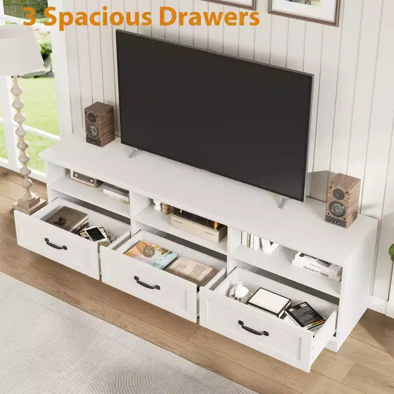 Meuble TV de 70 po pour téléviseurs jusqu'à 80 po, Banc TV moderne du milieu du siècle avec tiroir