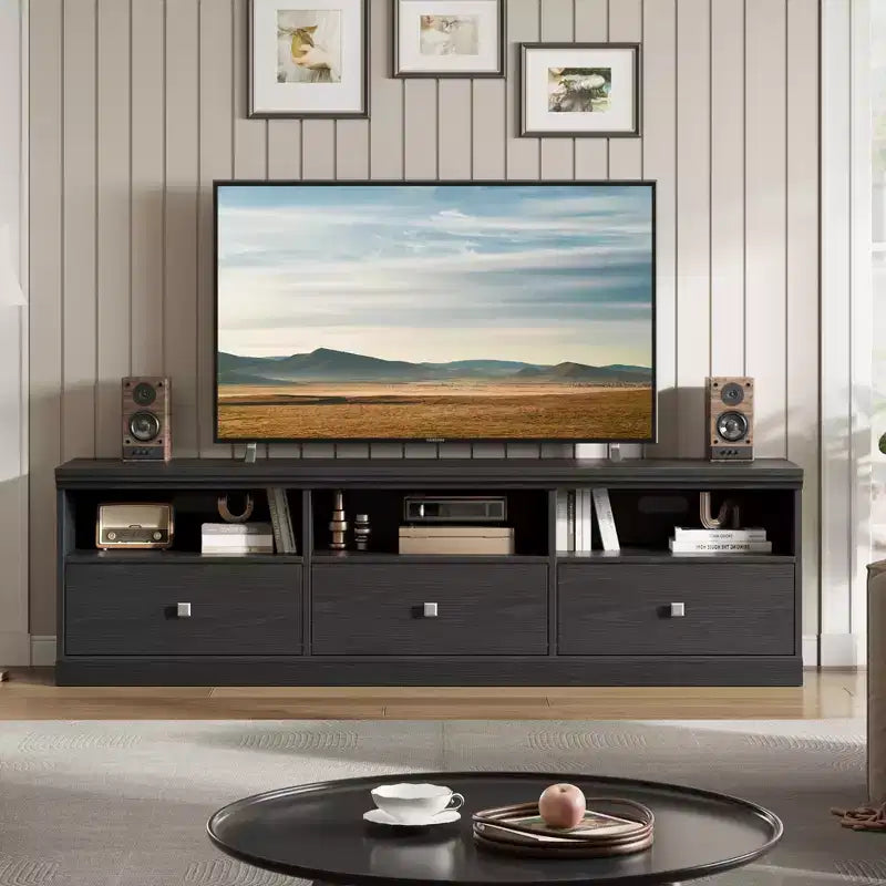 Meuble TV de 70 po pour téléviseurs jusqu'à 80 po, Banc TV moderne du milieu du siècle avec tiroir
