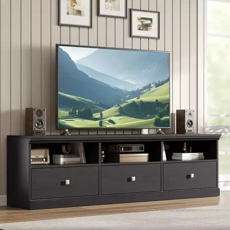 Meuble TV de 70 po pour téléviseurs jusqu'à 80 po, Banc TV moderne du milieu du siècle avec tiroir