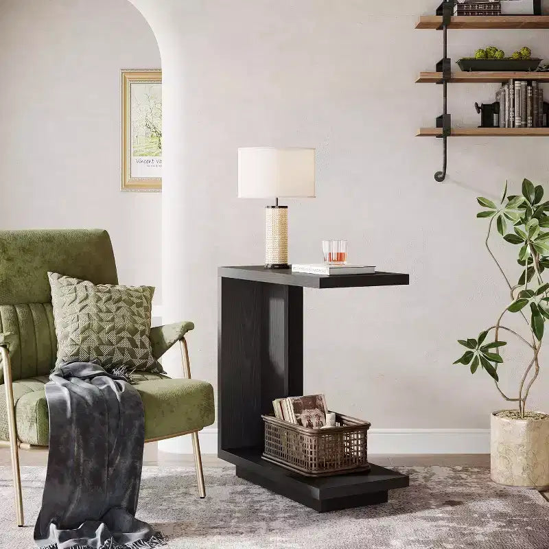Table d'appoint galbée avec 2 étagères de rangement