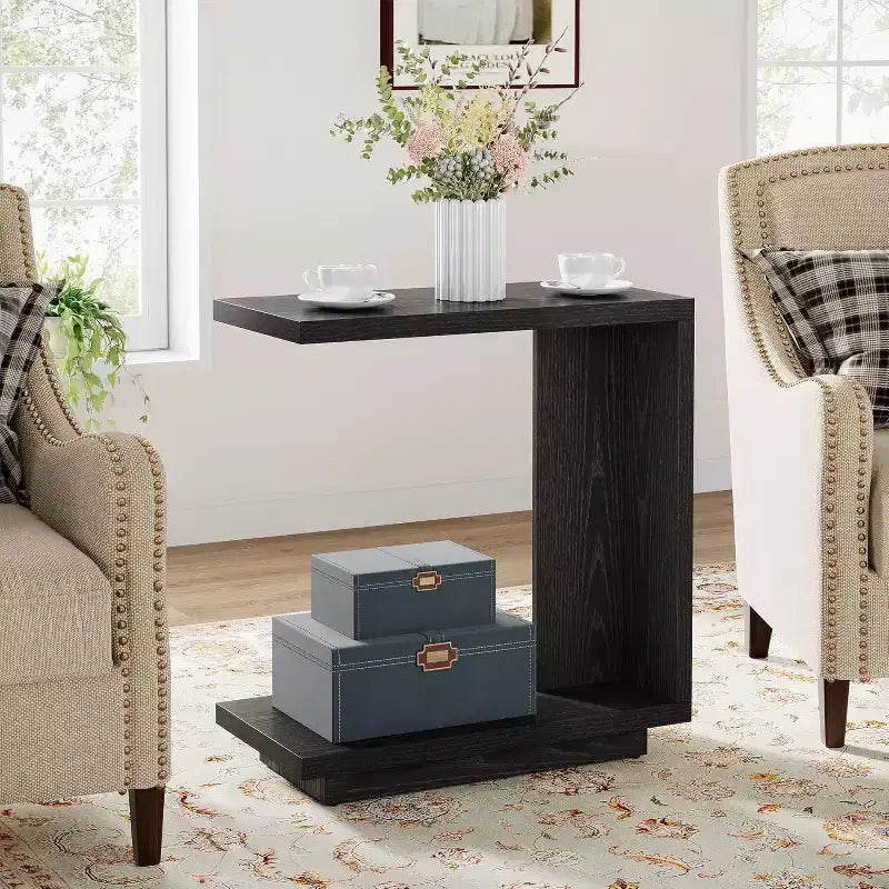 Table d'appoint galbée avec 2 étagères de rangement