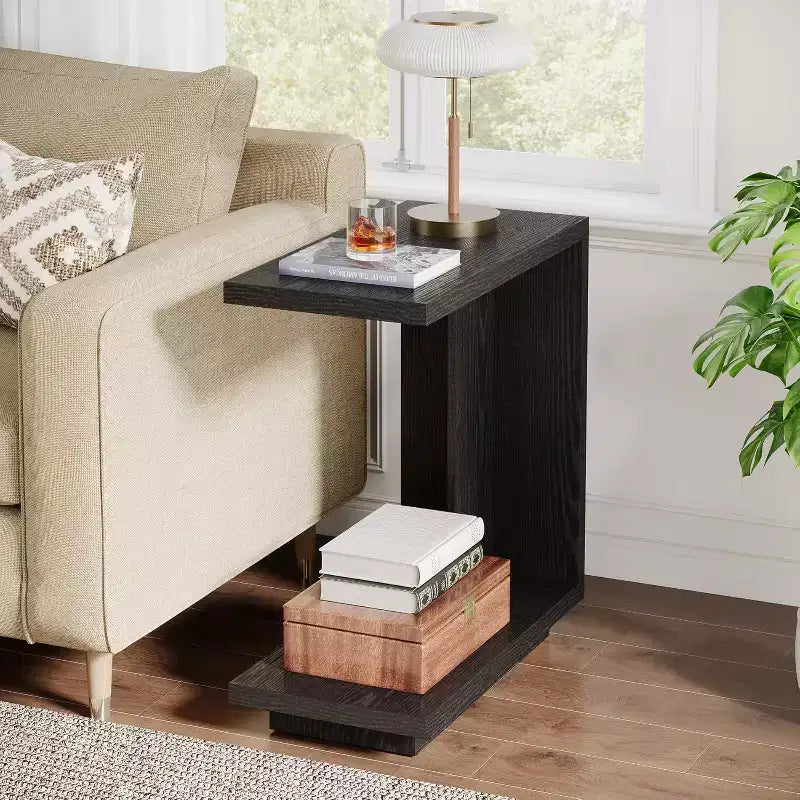 Table d'appoint galbée avec 2 étagères de rangement