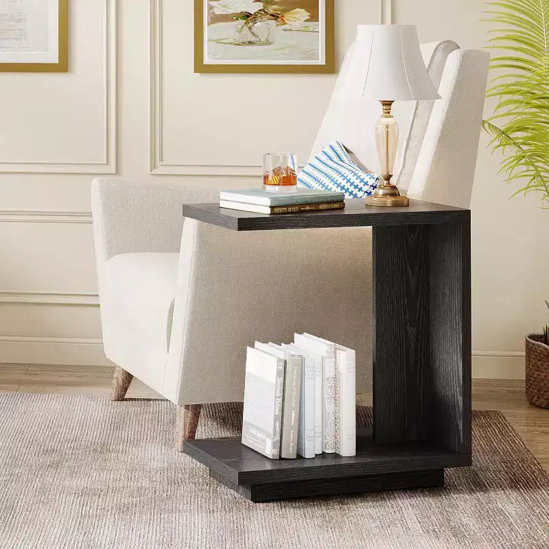 Table d'appoint galbée avec 2 étagères de rangement