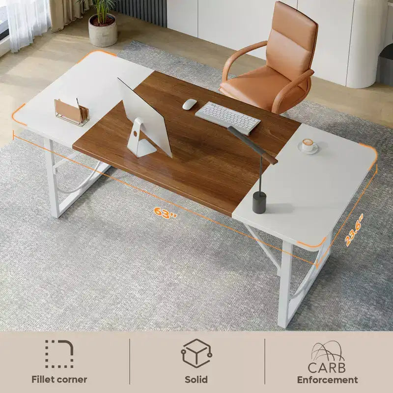 Bureau d'ordinateur de 160 cm pour bureau à domicile, bureau moderne avec plateau en bois étanche
