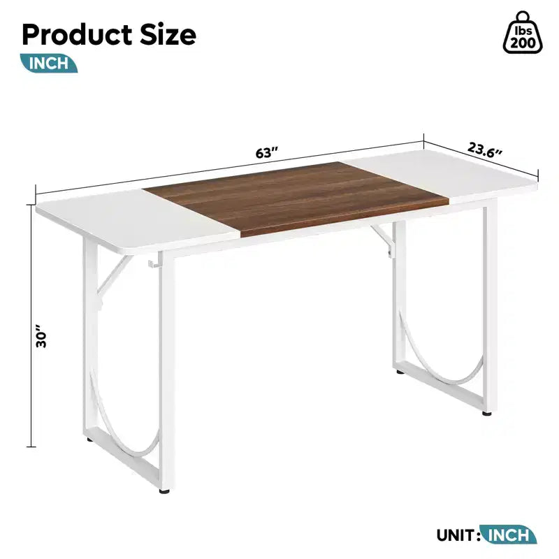 Bureau d'ordinateur de 160 cm pour bureau à domicile, bureau moderne avec plateau en bois étanche