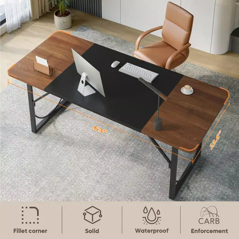 Bureau d'ordinateur de 160 cm pour bureau à domicile, bureau moderne avec plateau en bois étanche