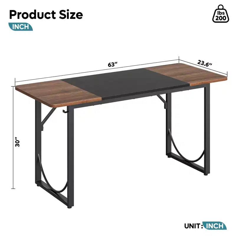 Bureau d'ordinateur de 160 cm pour bureau à domicile, bureau moderne avec plateau en bois étanche