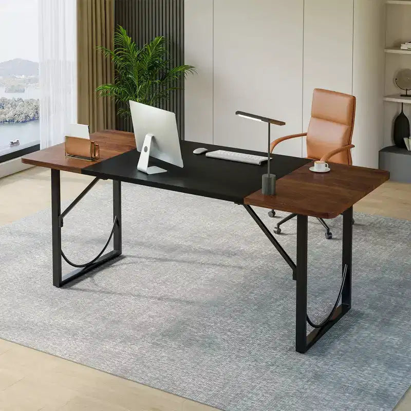 PINMOCO 63 Inch Home Office Desk, Modern Computer Desk with Waterproof Wood Top and Metal Frame for Study Room