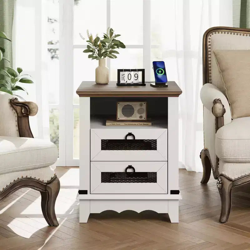 Table d'appoint de ferme avec station de recharge - Table basse en bois rustique
