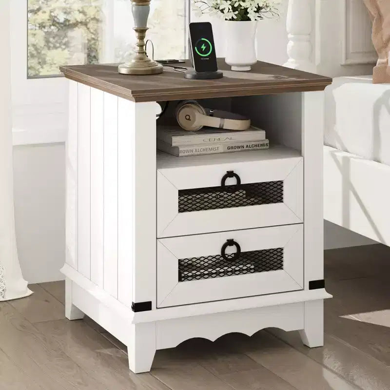 Table d'appoint de ferme avec station de recharge - Table basse en bois rustique